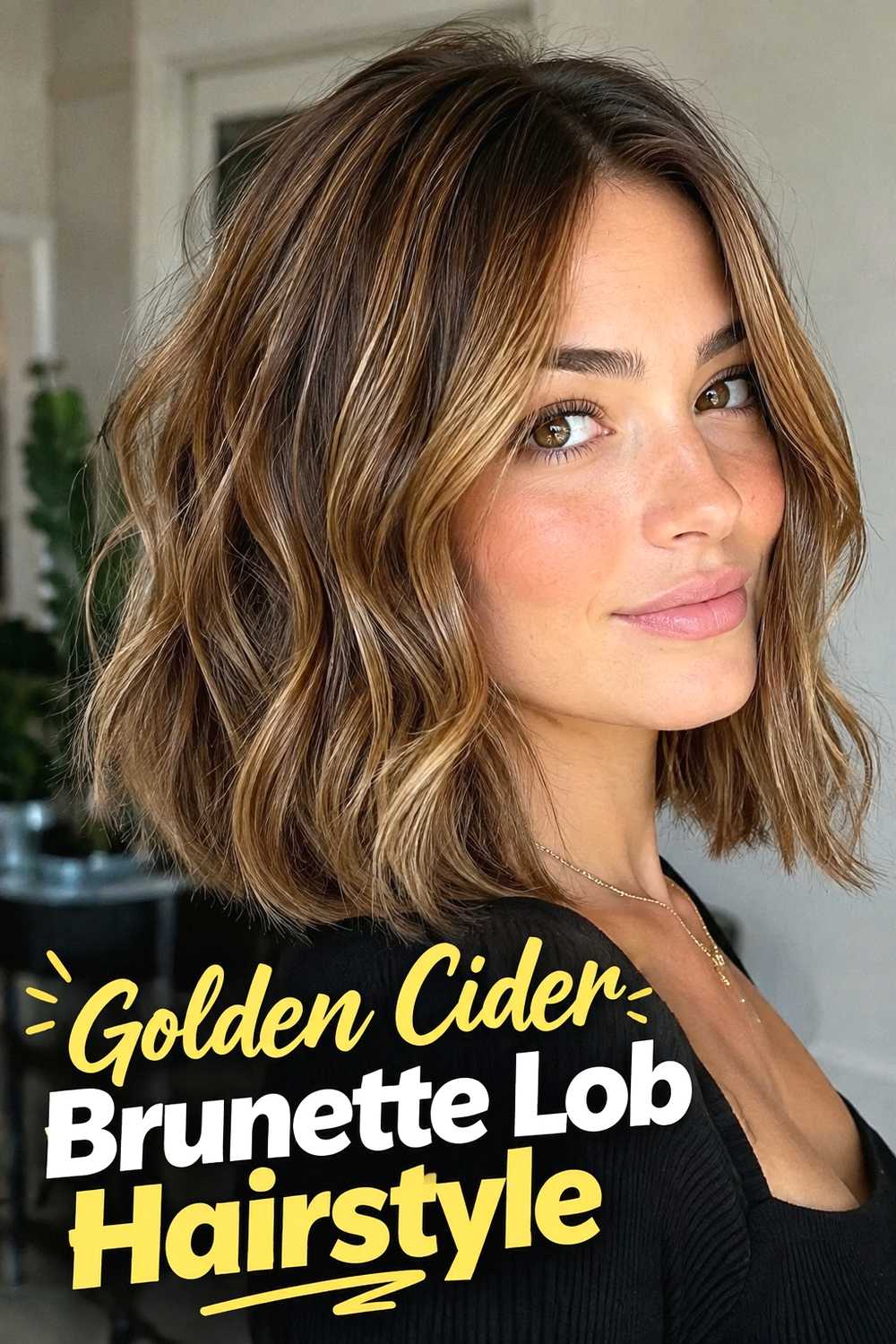 12. Golden Cider Brunette Lob Hairstyle