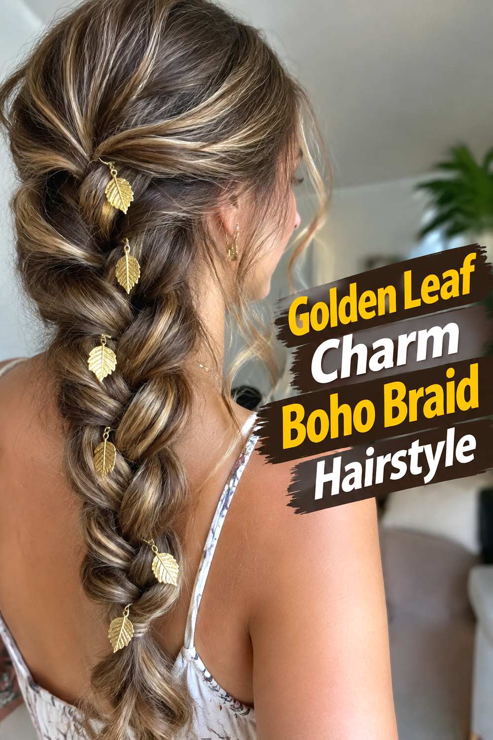 Golden Leaf Charm Boho Braid Hairstyle