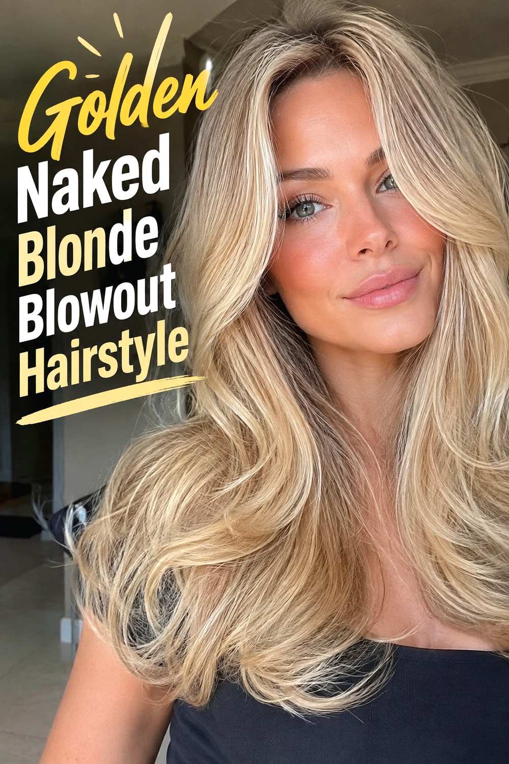 14. Golden Naked Blonde Blowout Hairstyle