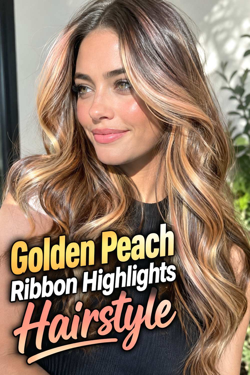 Golden Peach Ribbon Highlights Hairstyle