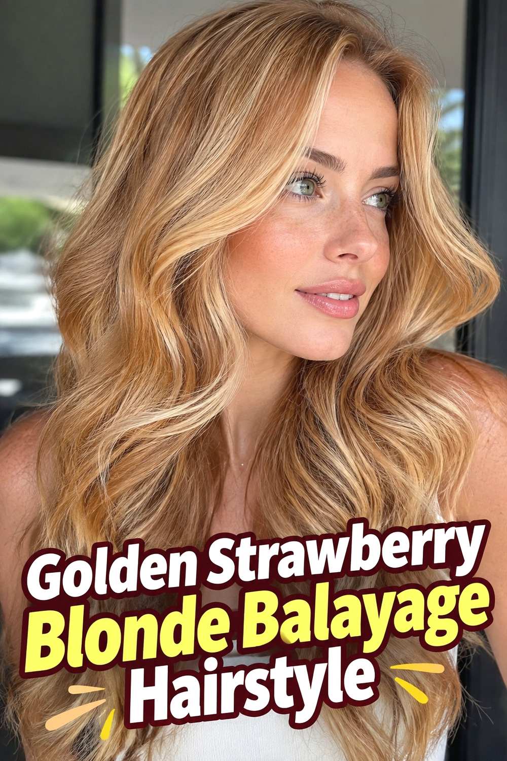 2. Golden Strawberry Blonde Balayage Hairstyle