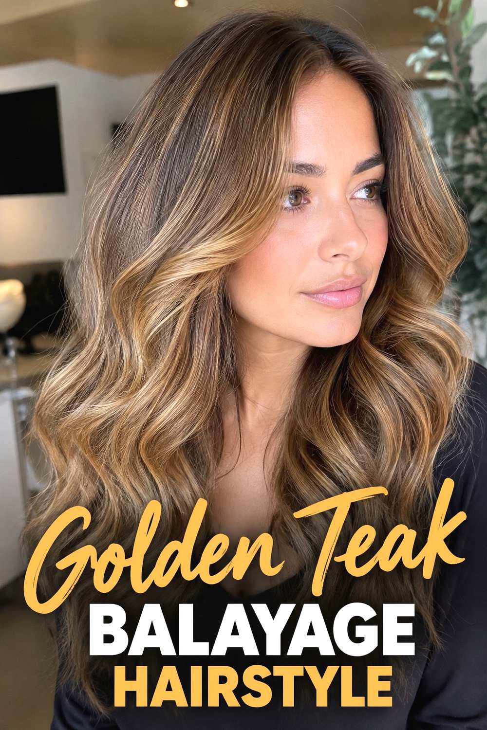 1. Golden Teak Balayage Hairstyle