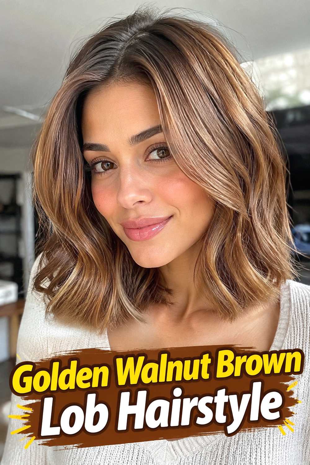 18. Golden Walnut Brown Lob Hairstyle
