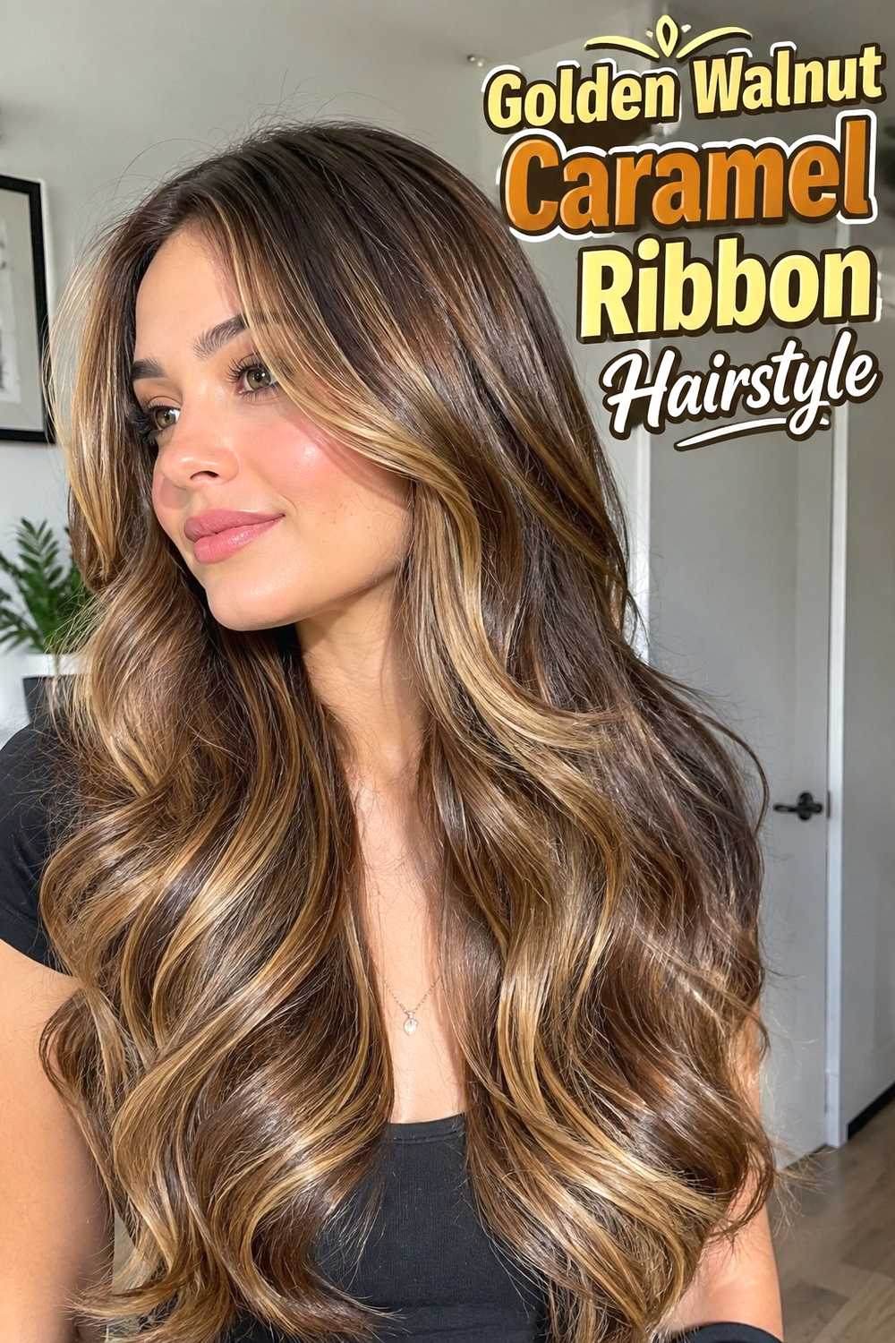 3. Golden Walnut Caramel Ribbon Hairstyle