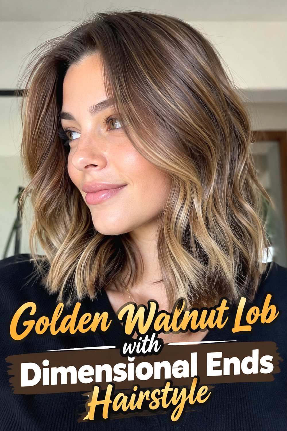 7. Golden Walnut Lob With Dimensional Ends Hairstyle
