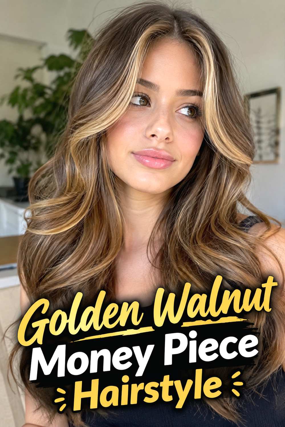 11. Golden Walnut Money Piece Hairstyle