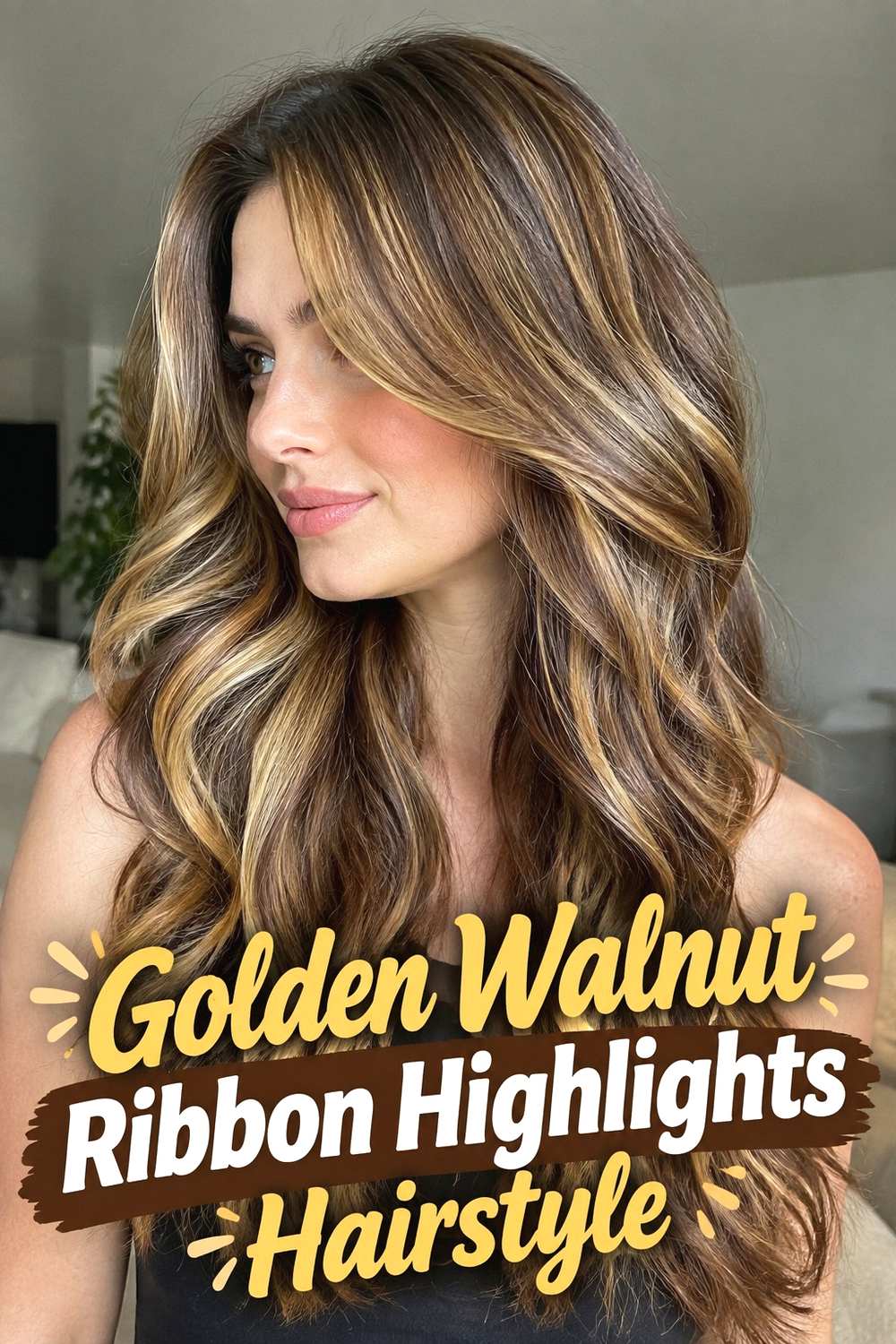 7. Golden Walnut Ribbon Highlights Hairstyle