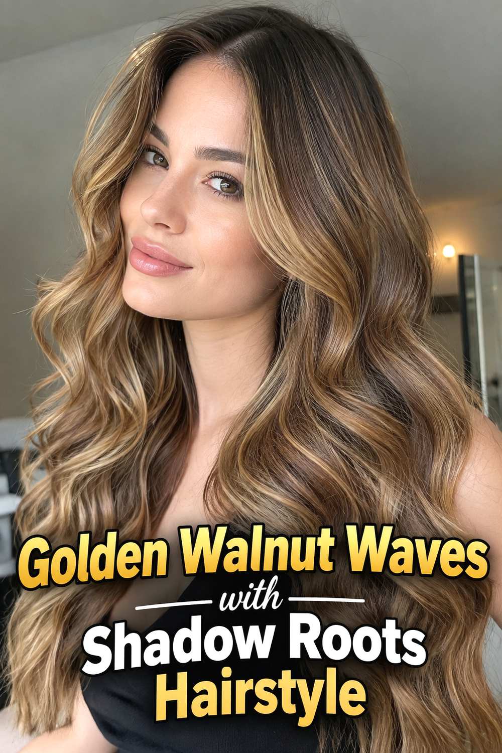 9. Golden Walnut Waves With Shadow Roots Hairstyle