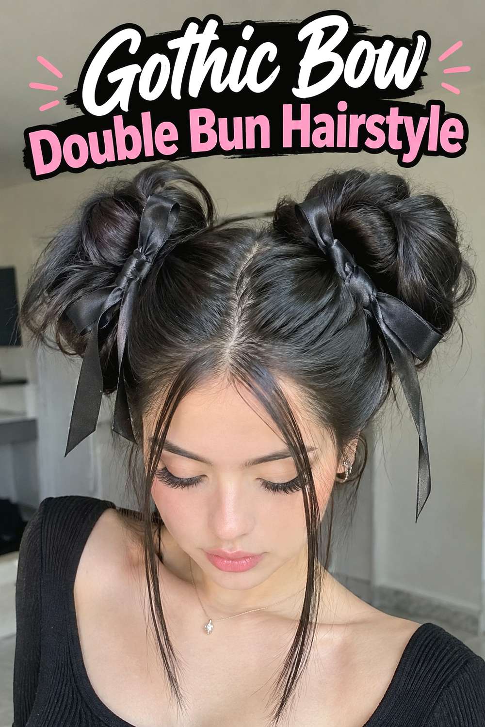 Gothic Bow Double Bun Hairstyle
