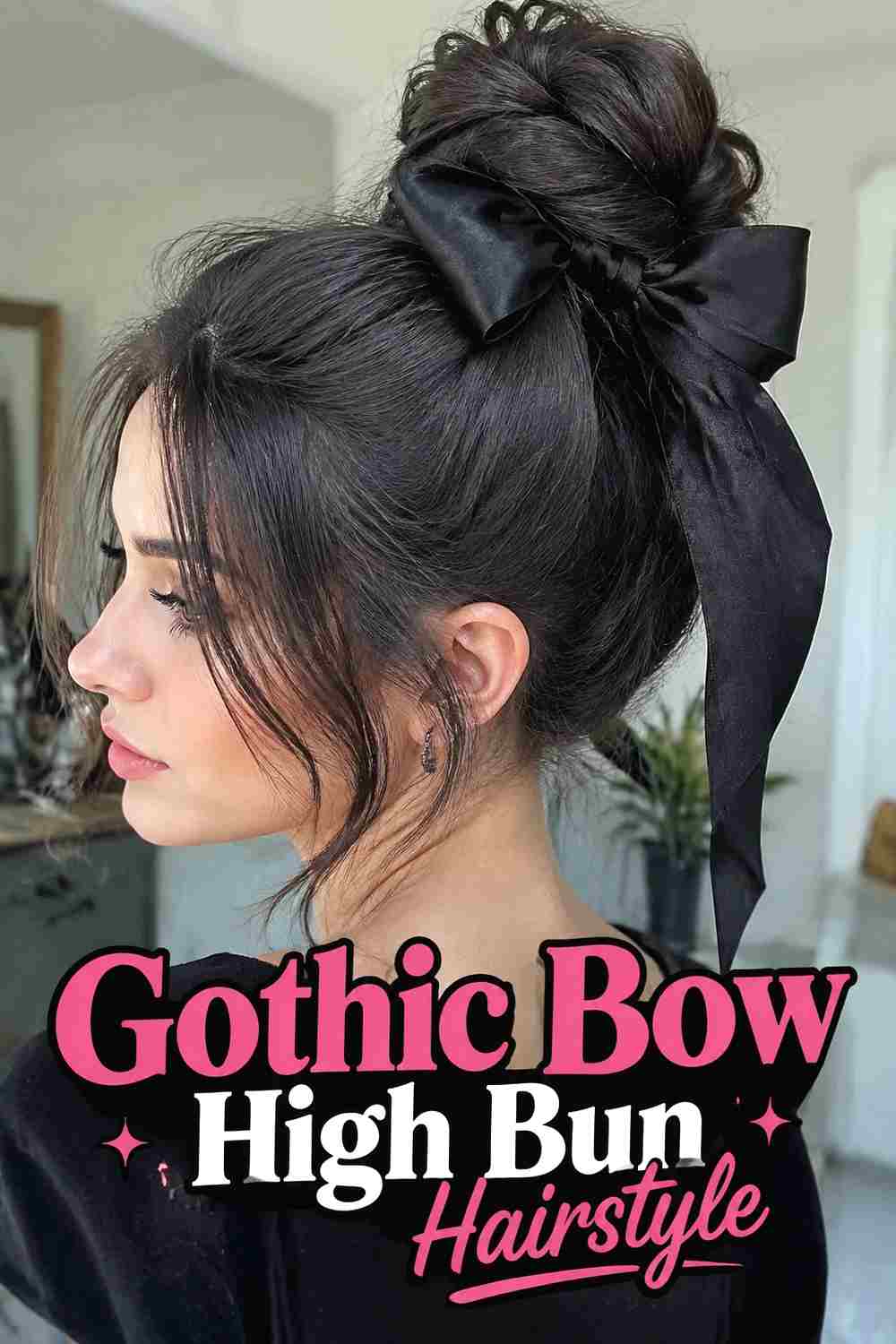 8. Gothic Bow High Bun Hairstyle