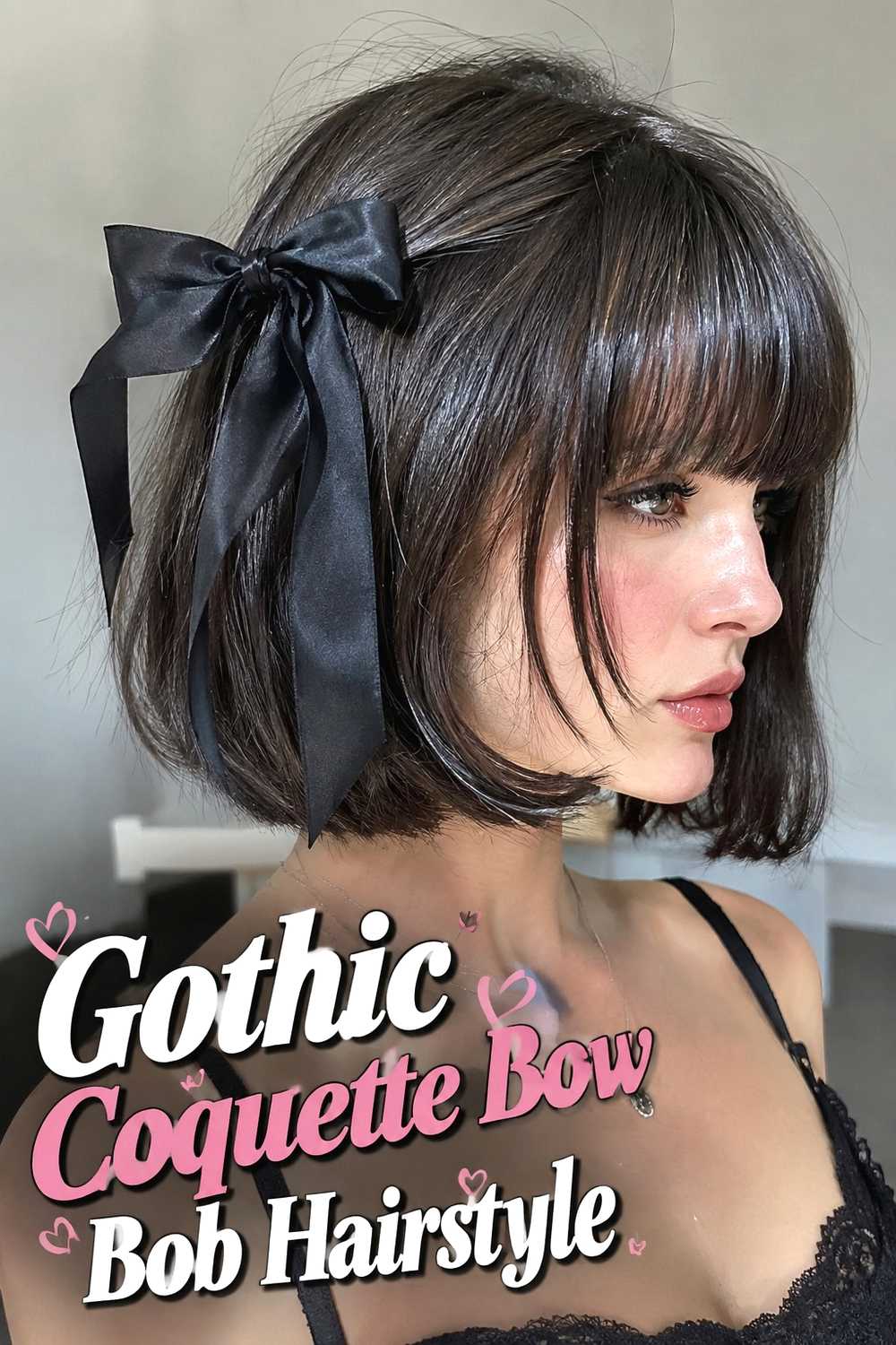 10. Gothic Coquette Bow Bob Hairstyle