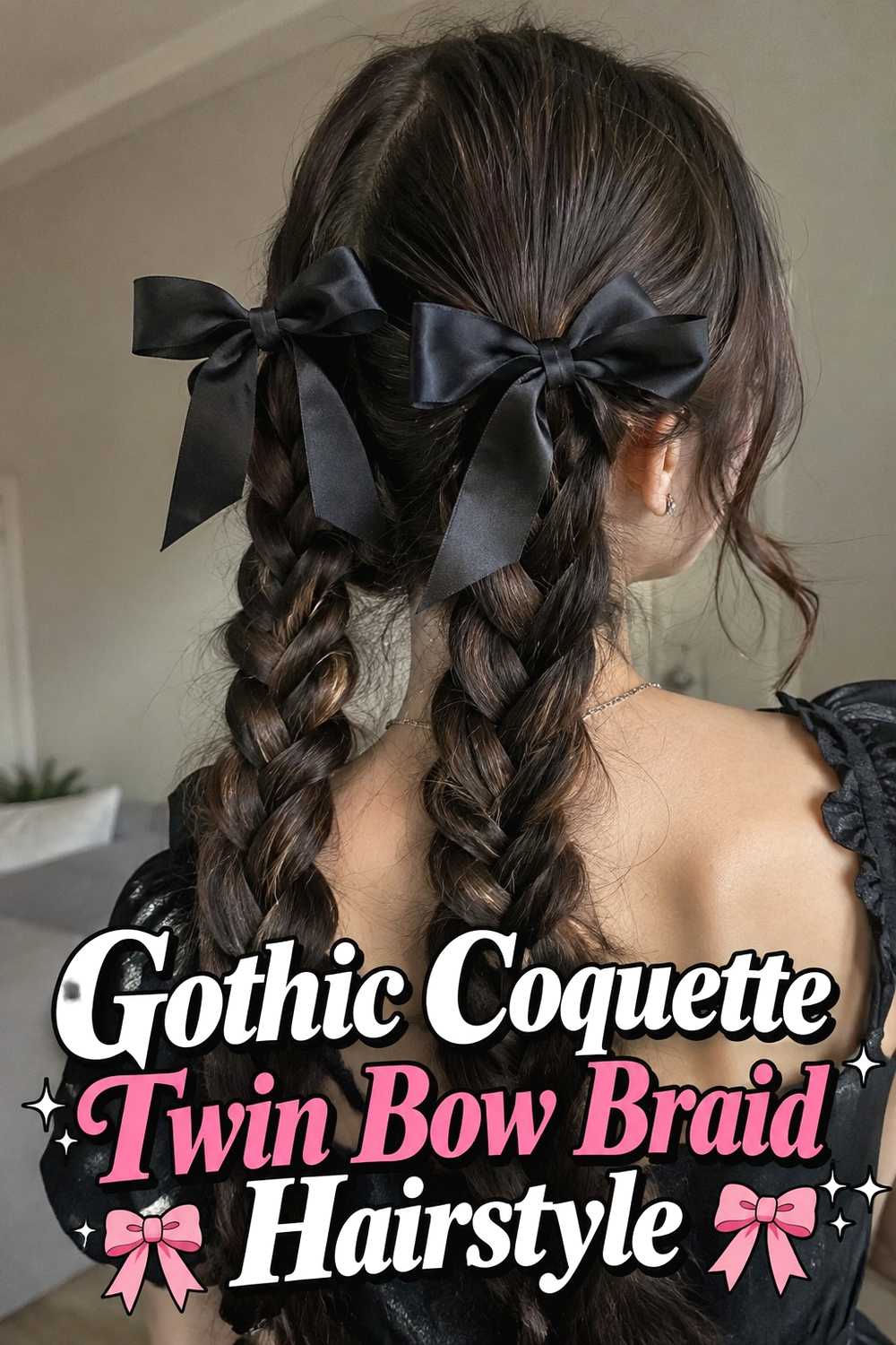 3. Gothic Coquette Twin Bow Braid Hairstyle