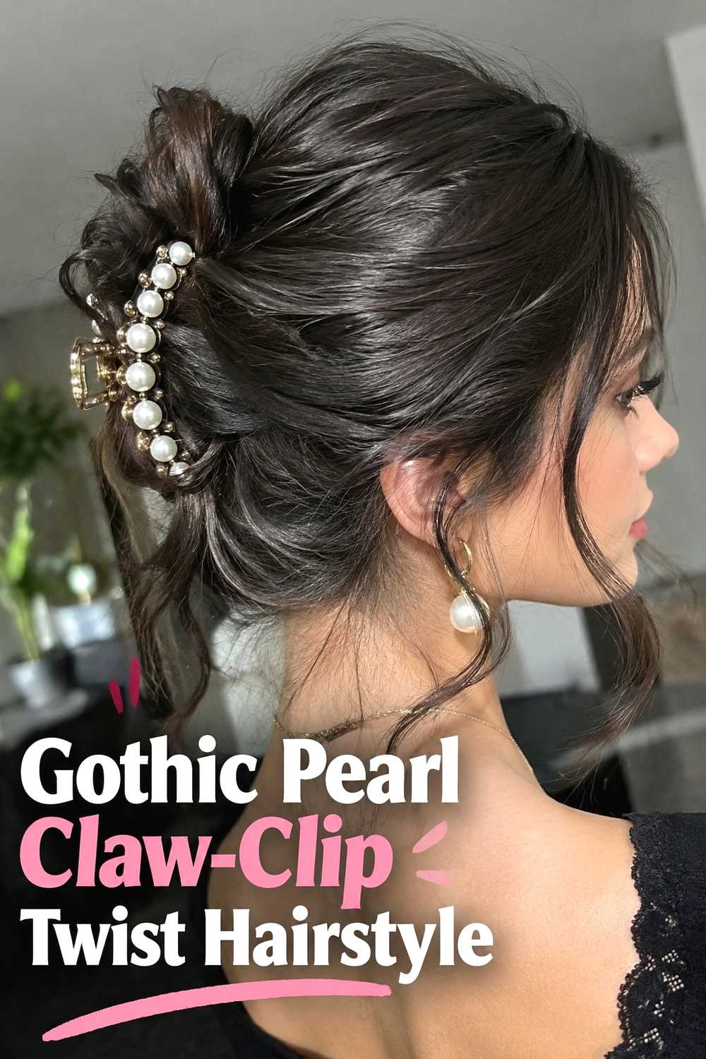 10. Gothic Pearl Claw Clip Twist Hairstyle