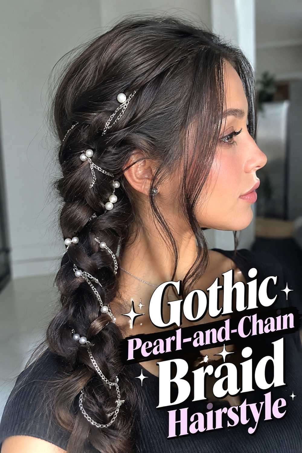 13. Gothic Pearl And Chain Braid Hairstyle