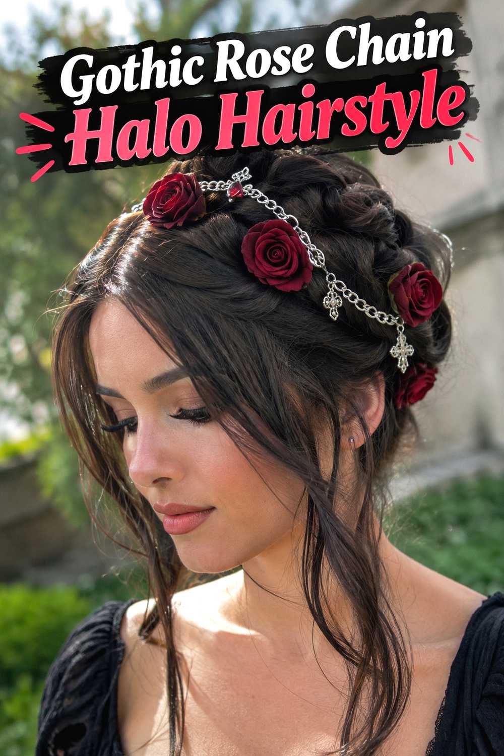 4. Gothic Rose Chain Halo Hairstyle
