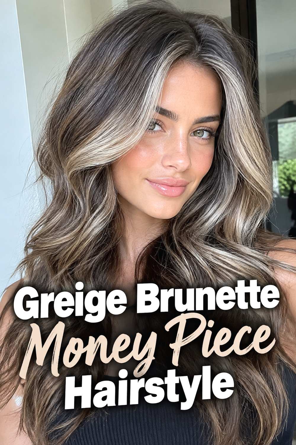 8. Greige Brunette Money Piece Hairstyle