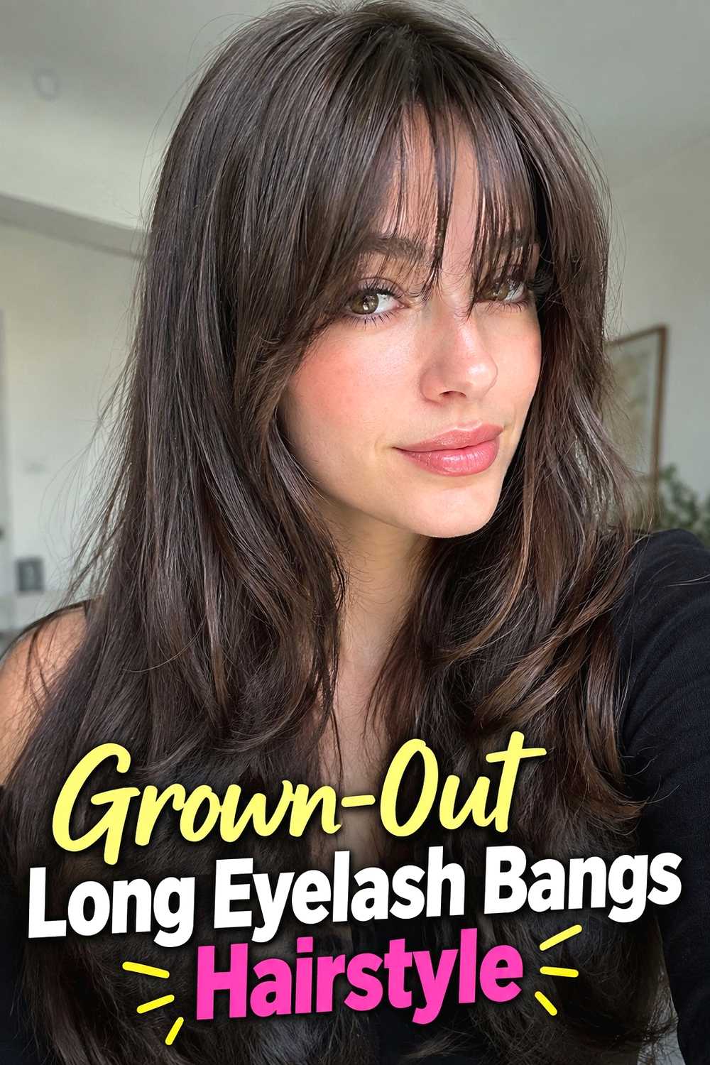 19. Grown Out Long Eyelash Bangs Hairstyle
