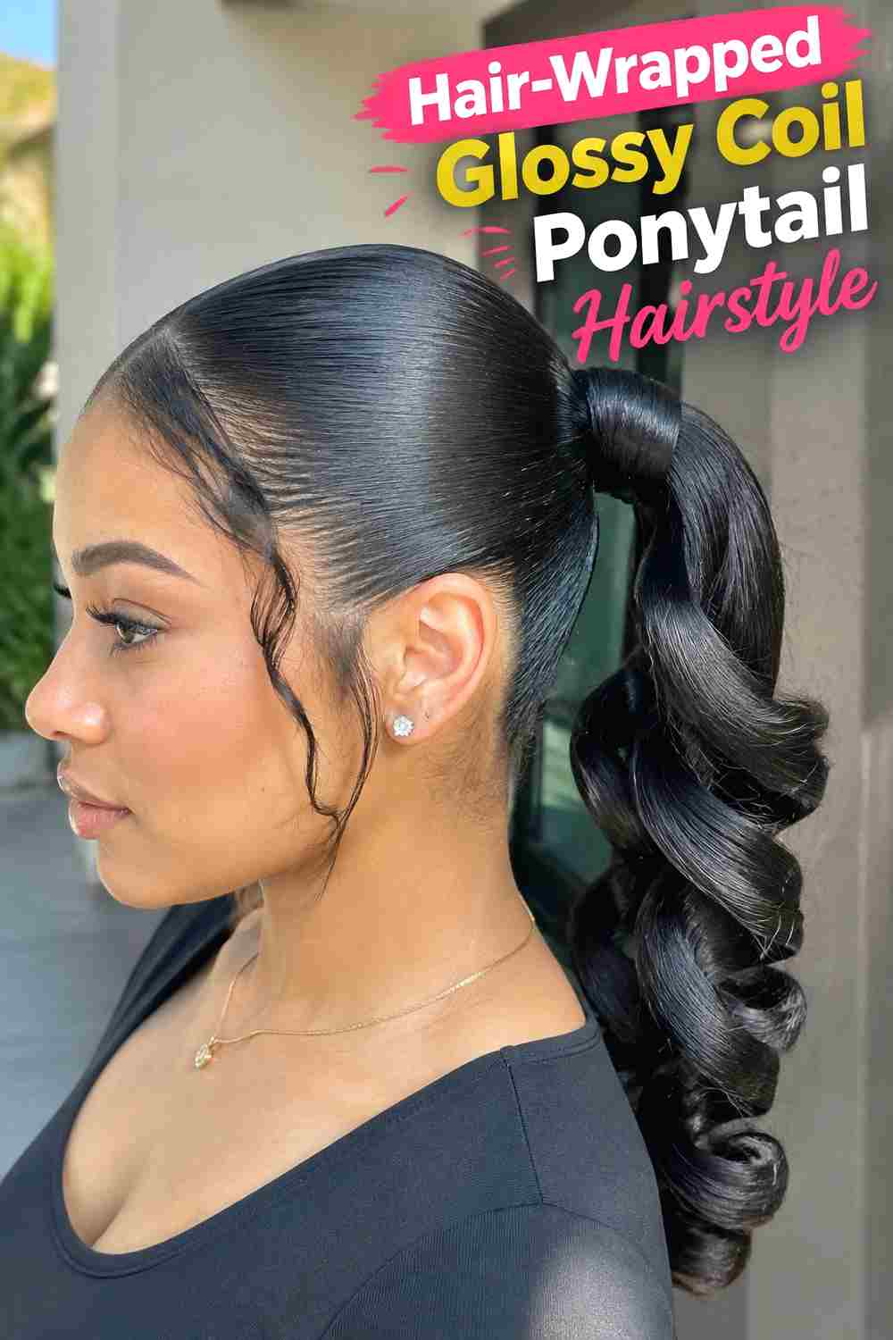 3. Hair Wrapped Glossy Coil Ponytail Hairstyle