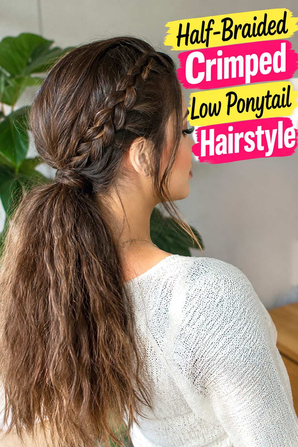 Half-Braided Crimped Low Ponytail Hairstyle