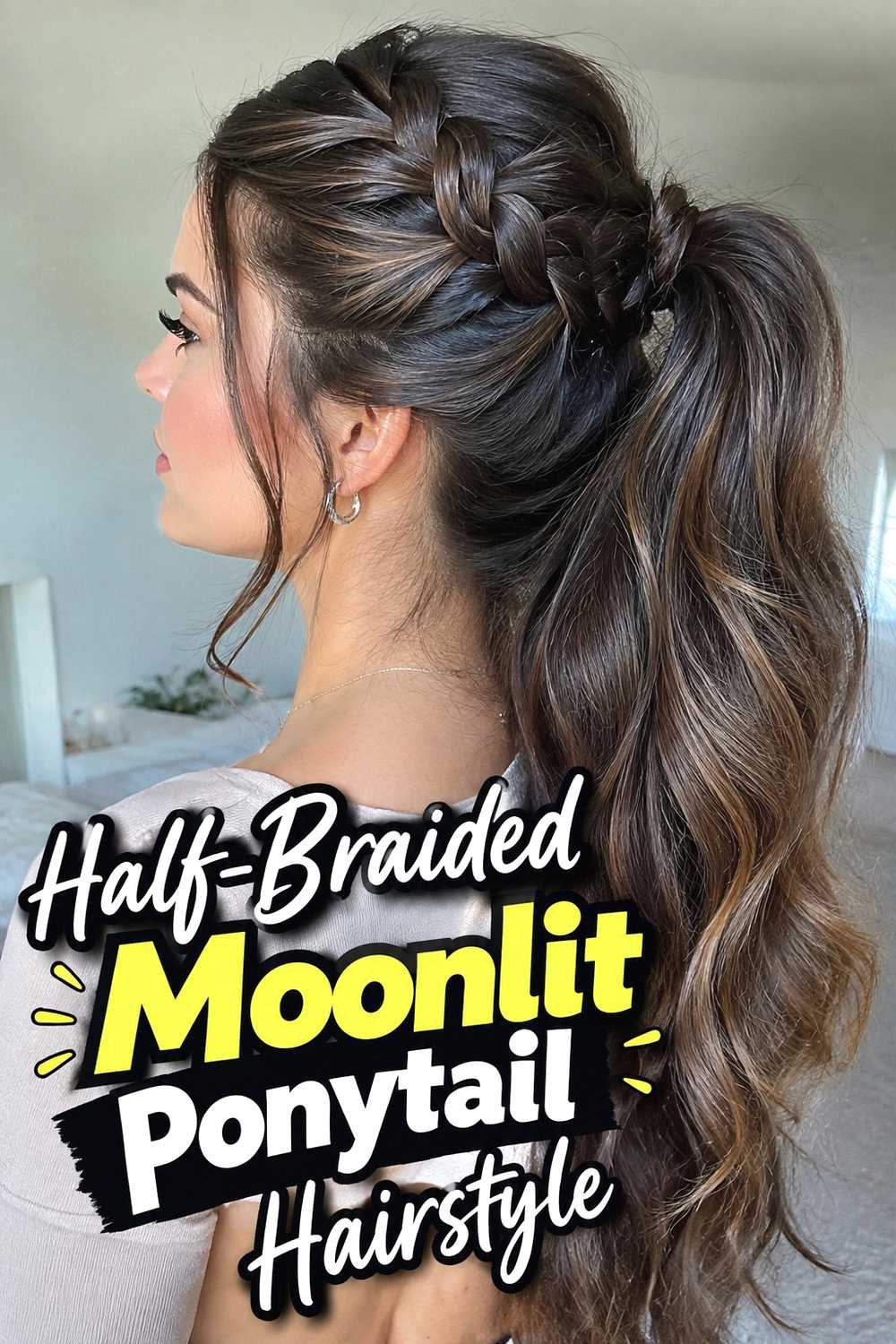 11. Half Braided Moonlit Ponytail Hairstyle
