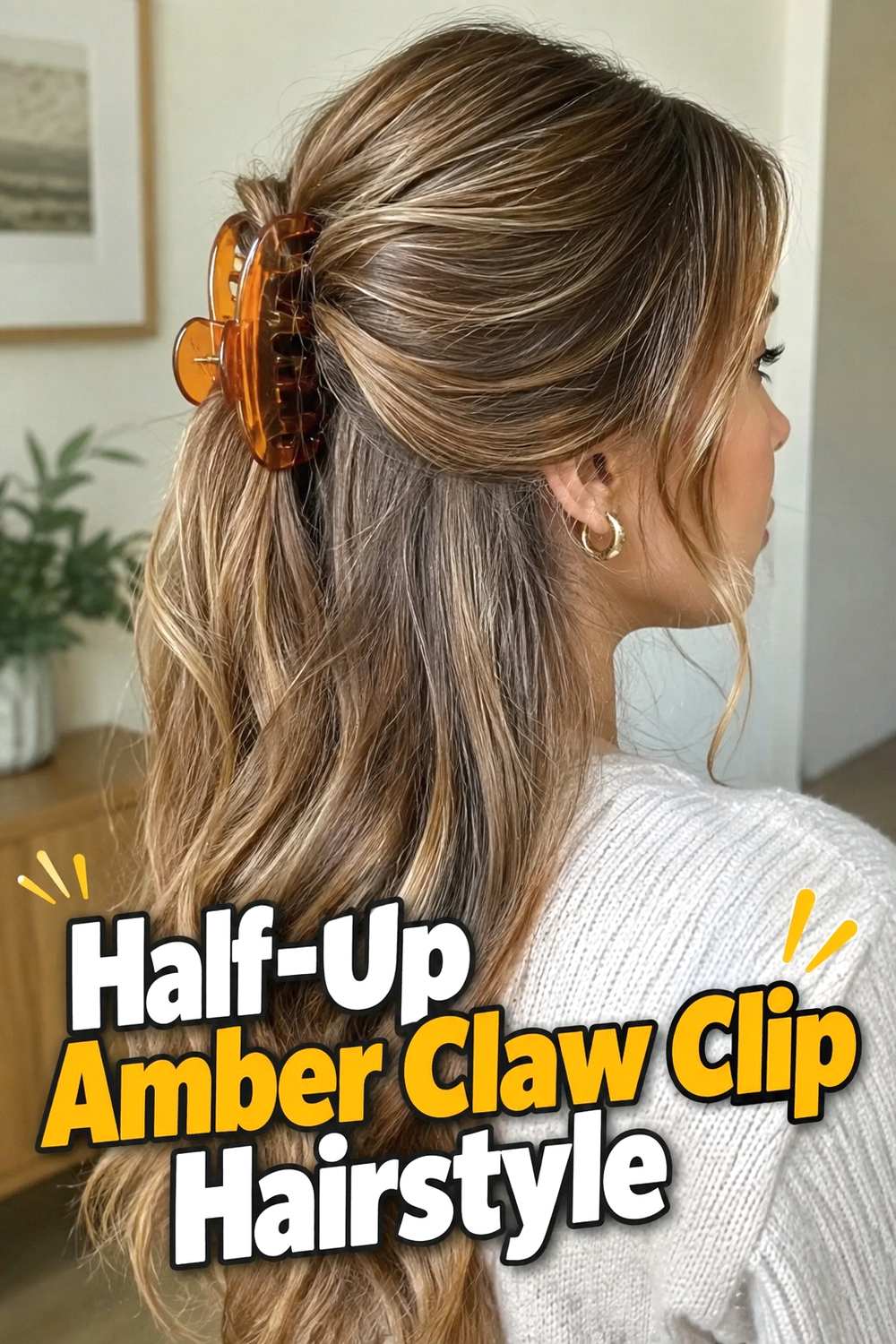 2. Half Up Amber Claw Clip Hairstyle