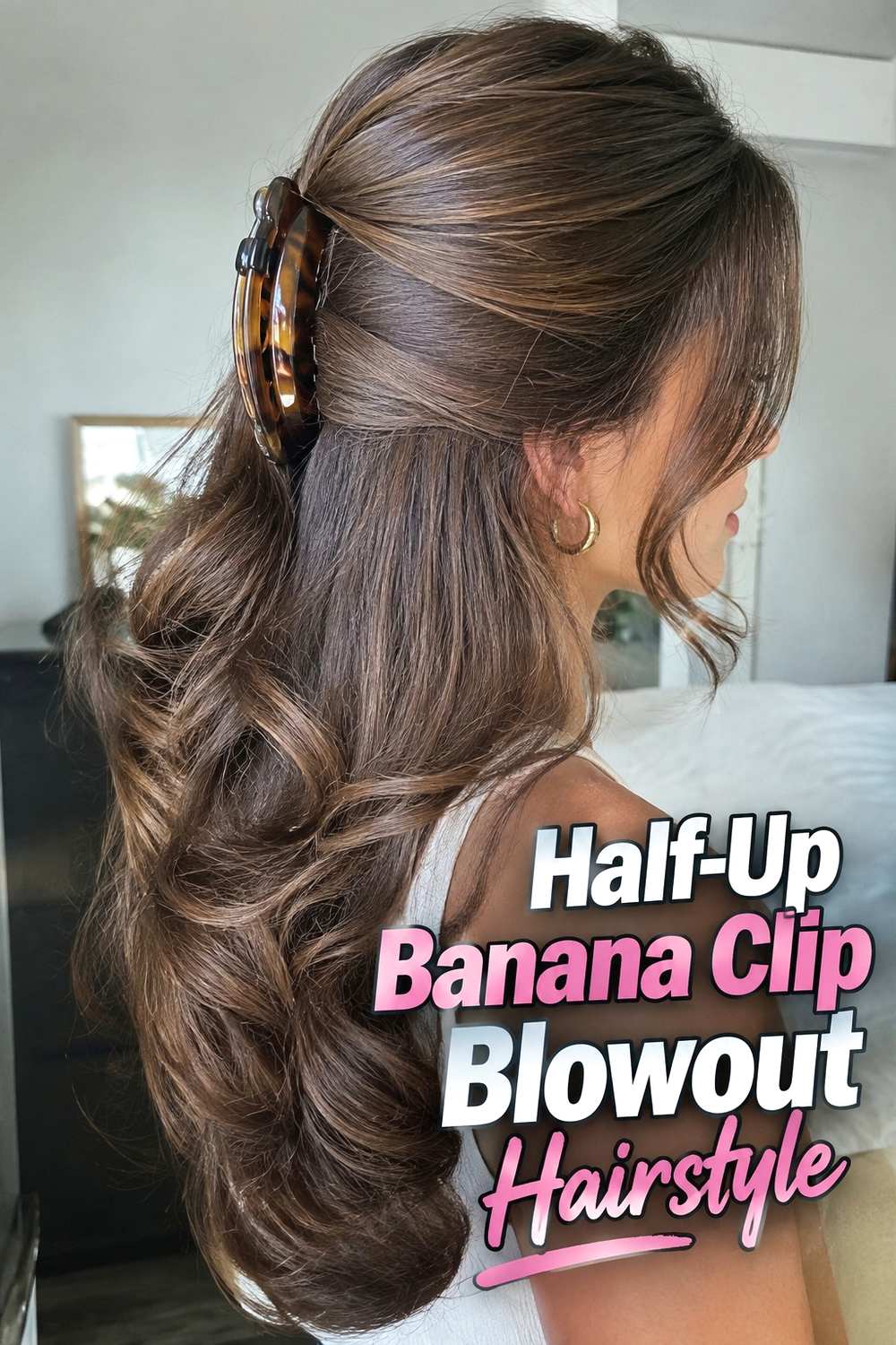 8. Half Up Banana Clip Blowout Hairstyle