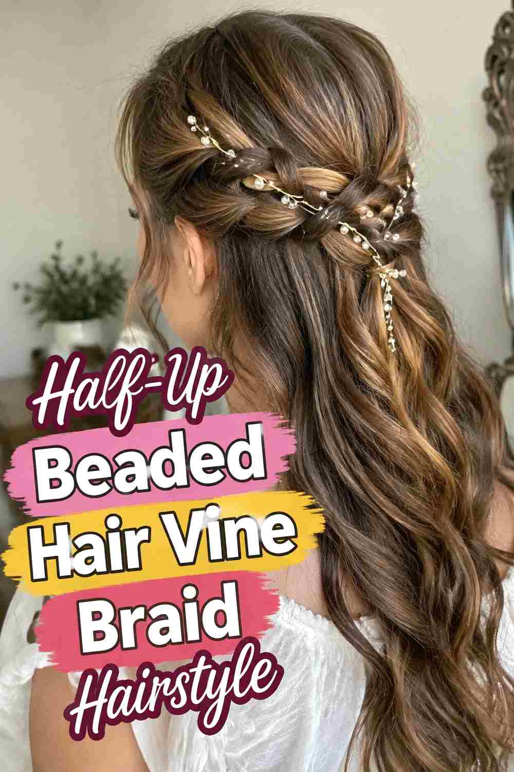 4. Half Up Beaded Hair Vine Braid Hairstyle