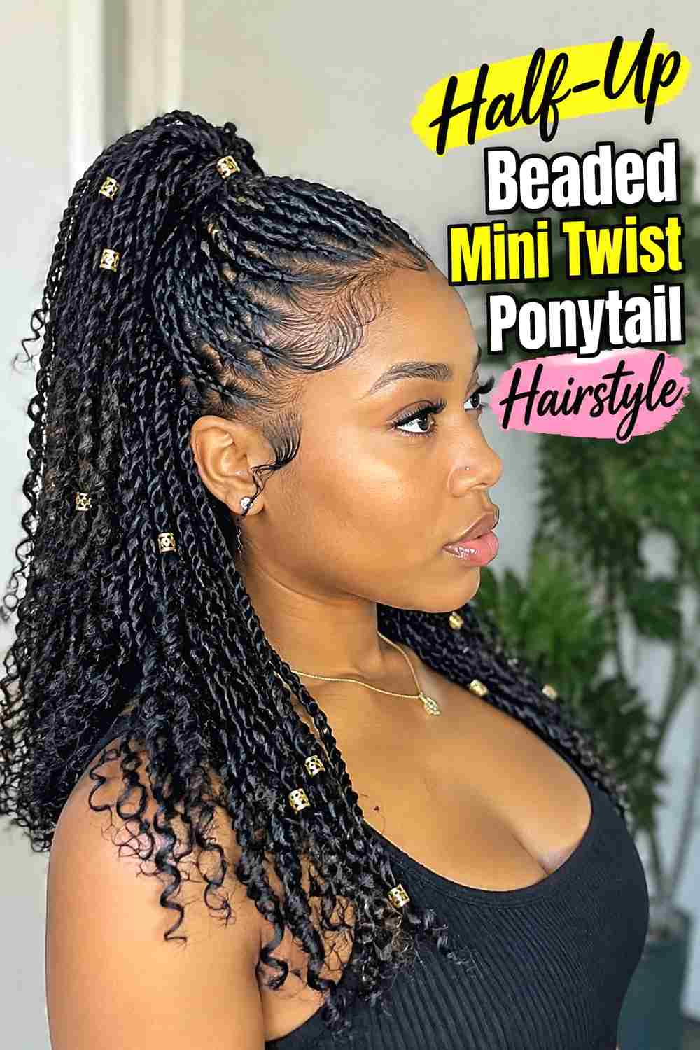 5. Half Up Beaded Mini Twist Ponytail Hairstyle