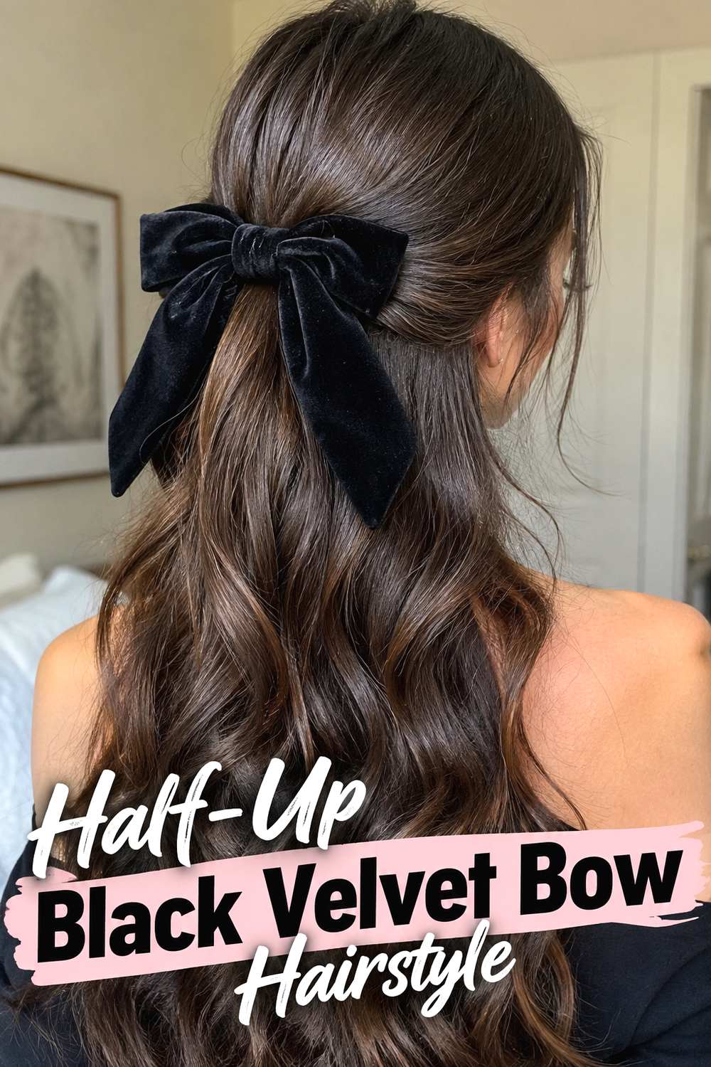 Half-Up Black Velvet Bow Hairstyle