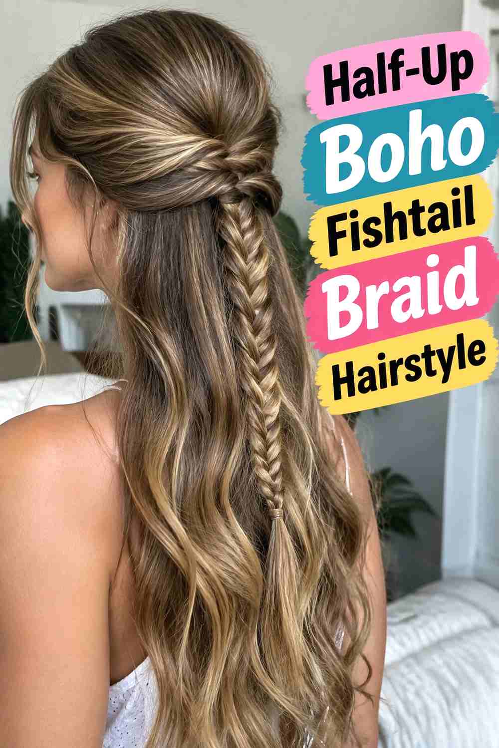 3. Half Up Boho Fishtail Braid Hairstyle