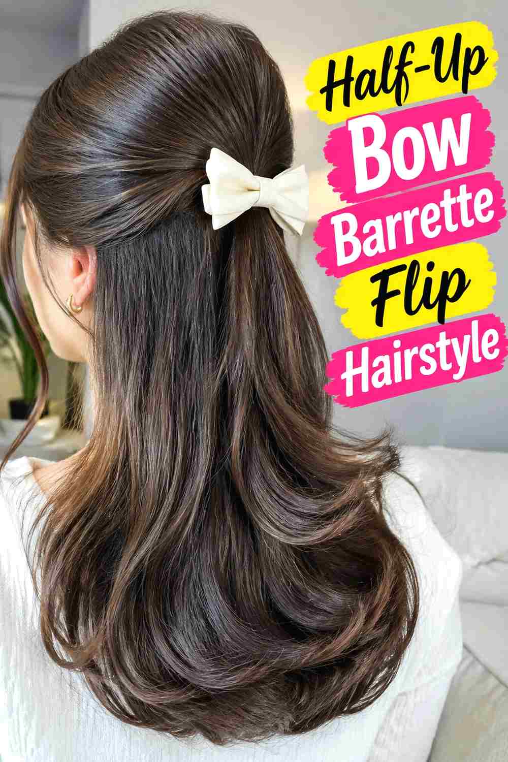 2. Half Up Bow Barrette Flip Hairstyle