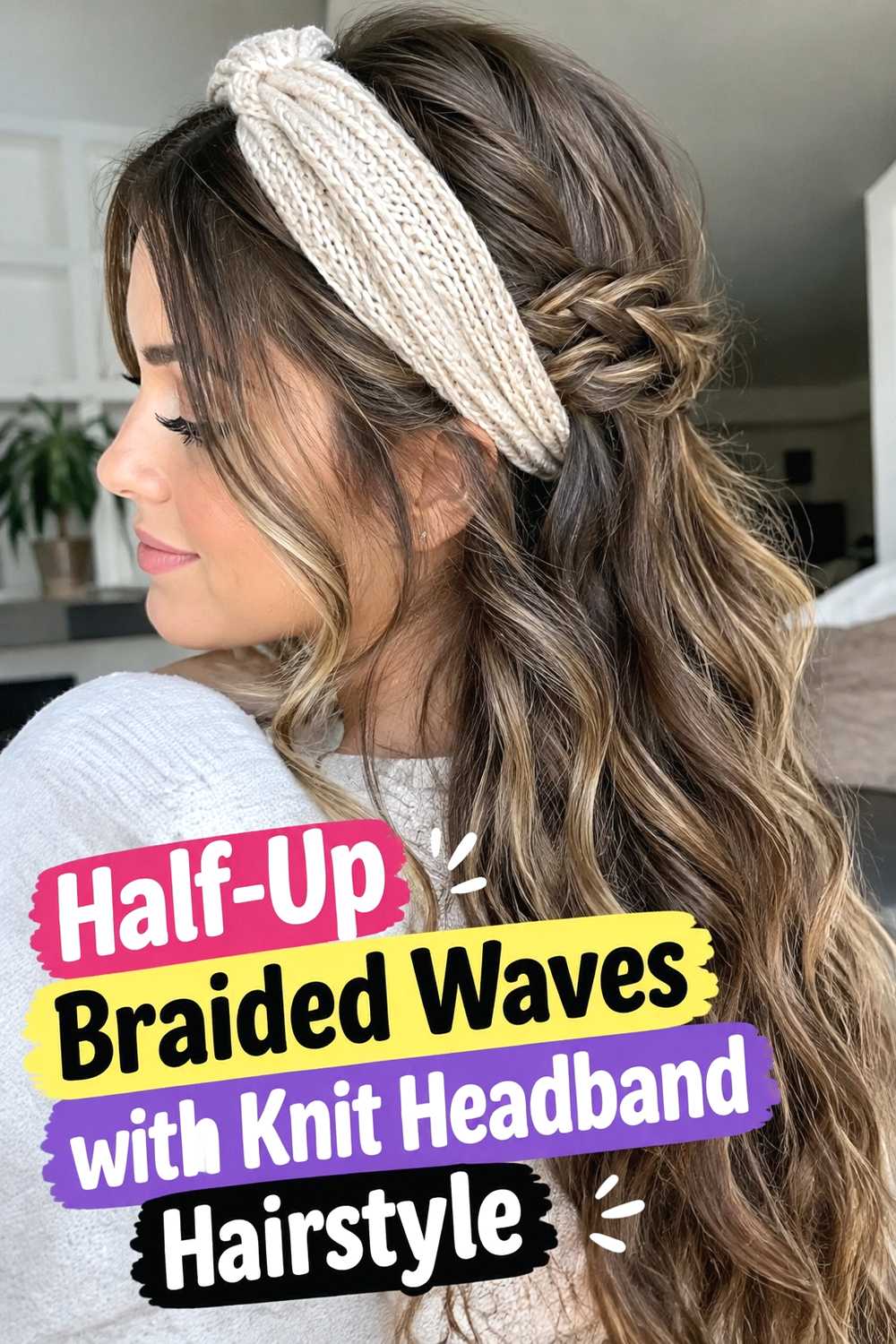 8. Half Up Braided Waves With Knit Headband Hairstyle
