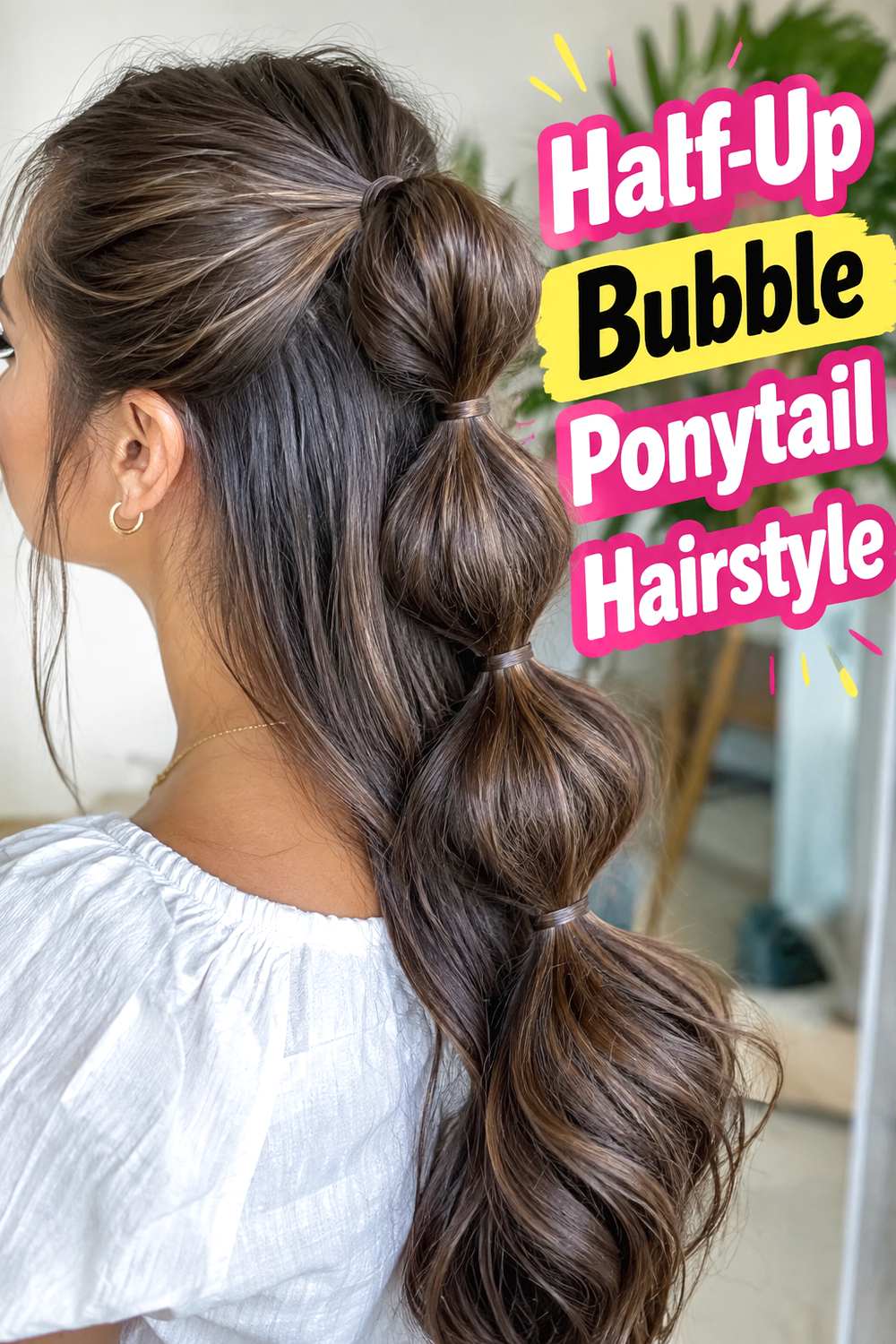 Half-Up Bubble Ponytail Hairstyle