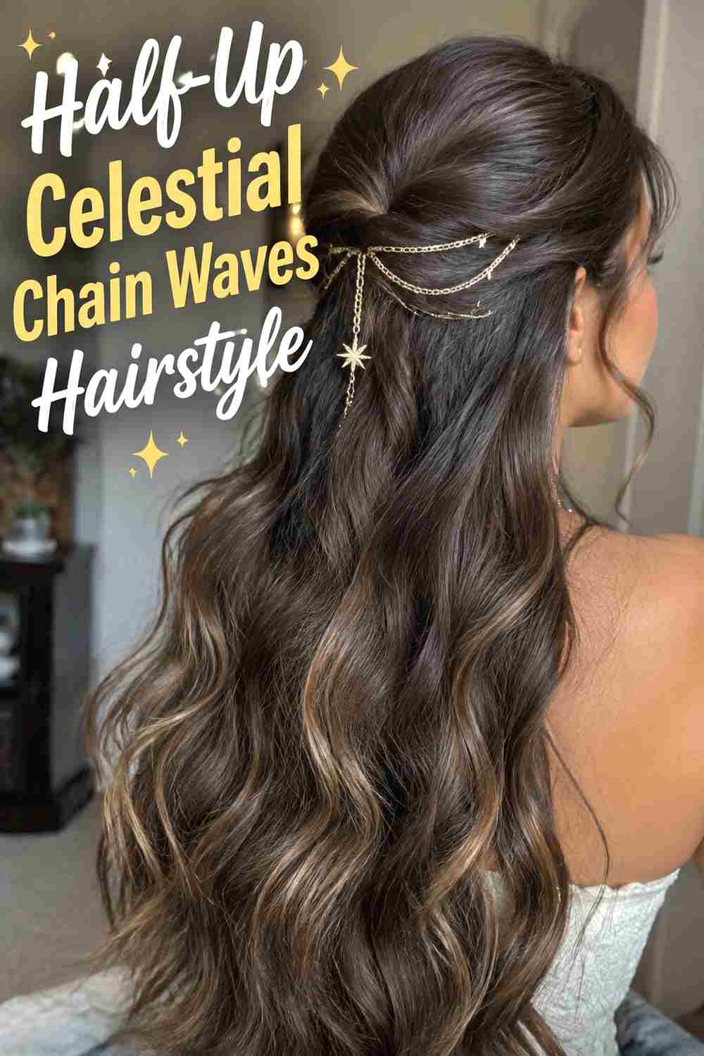 4. Half Up Celestial Chain Waves Hairstyle