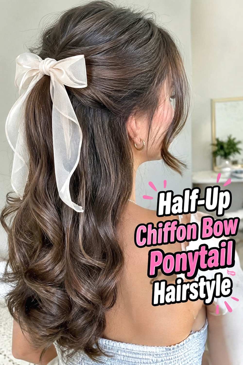 6. Half Up Chiffon Bow Ponytail Hairstyle