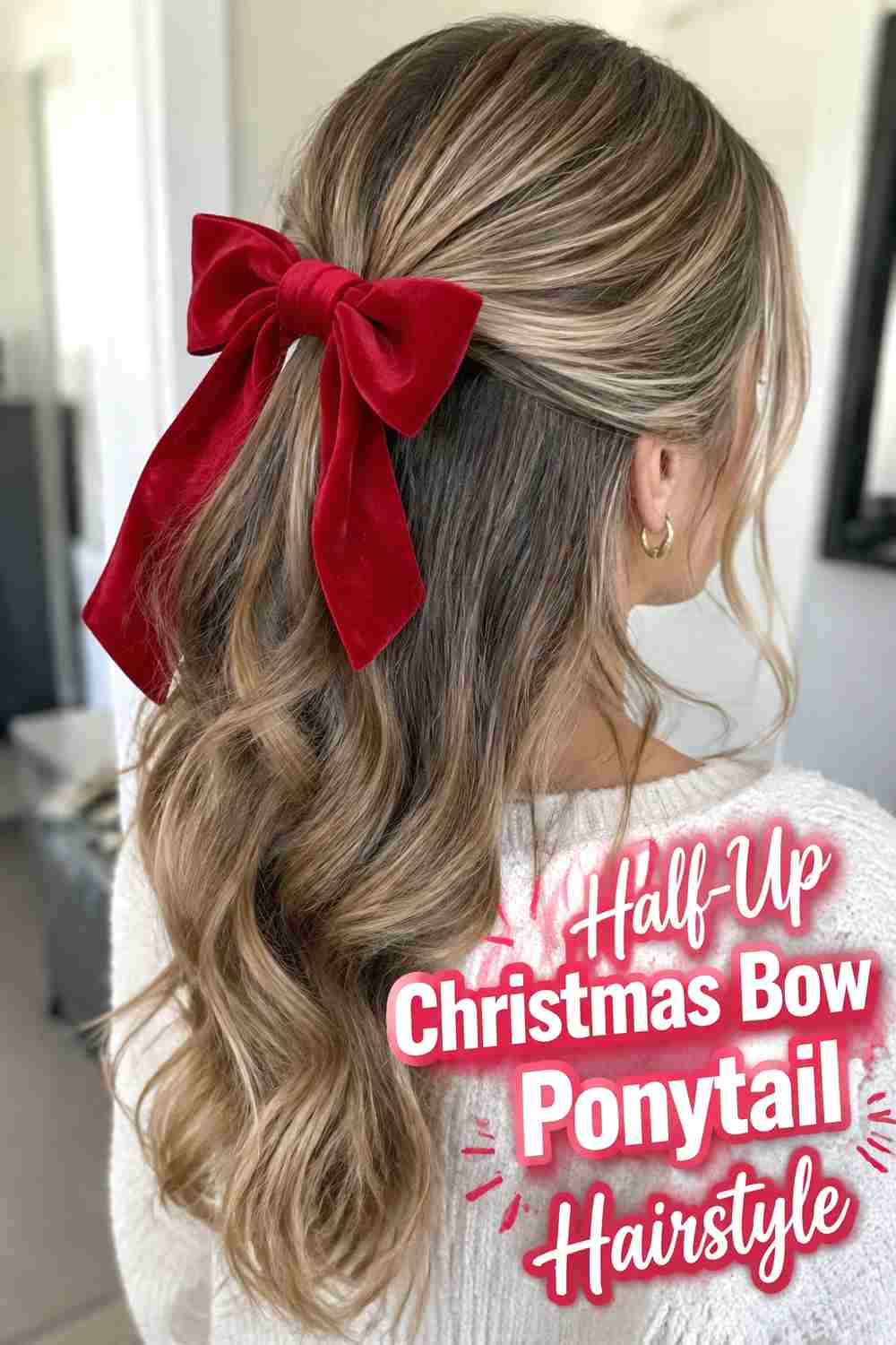 5. Half Up Christmas Bow Ponytail Hairstyle