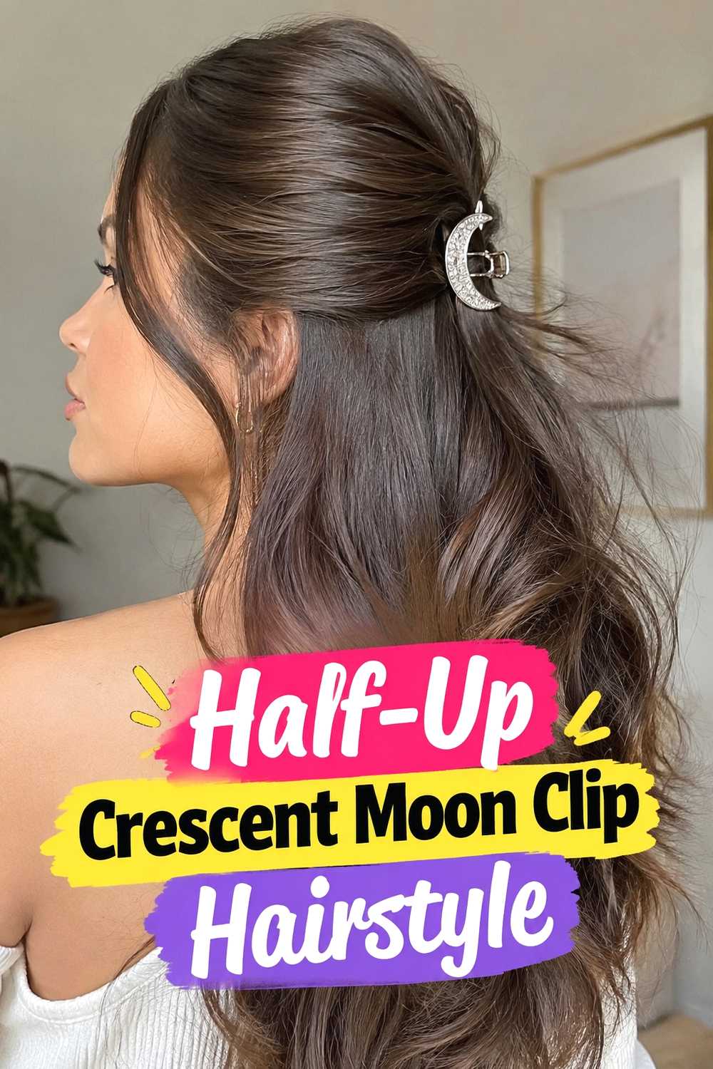 1. Half Up Crescent Moon Clip Hairstyle