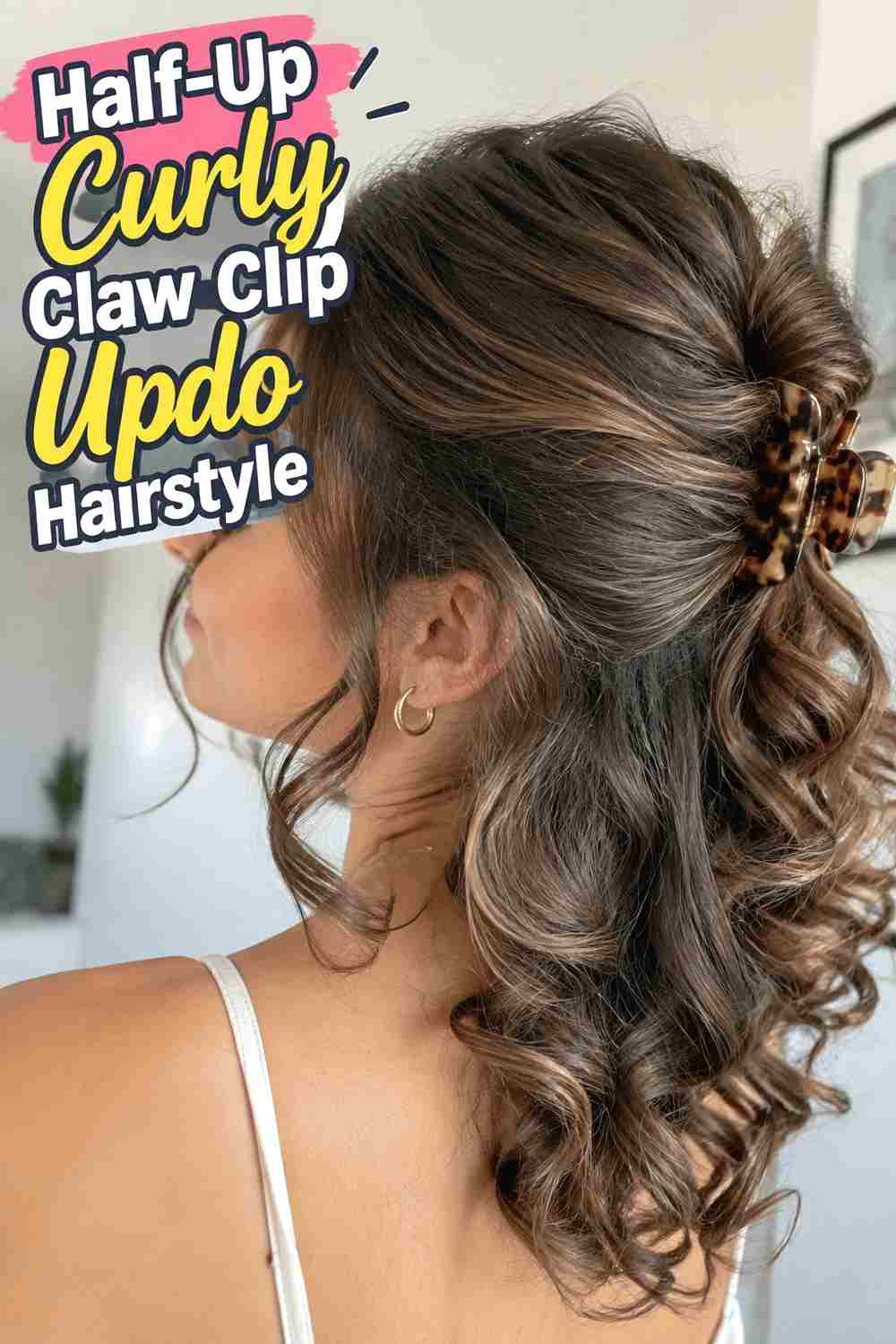 5. Half Up Curly Claw Clip Updo Hairstyle