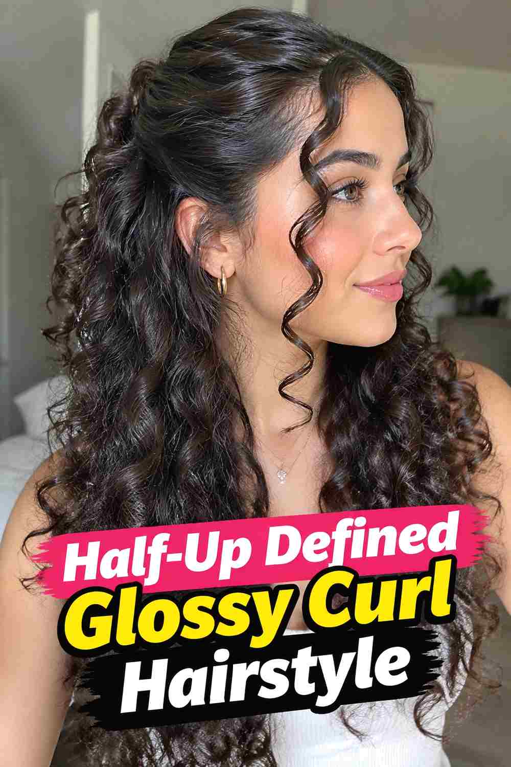10. Half Up Defined Glossy Curl Hairstyle