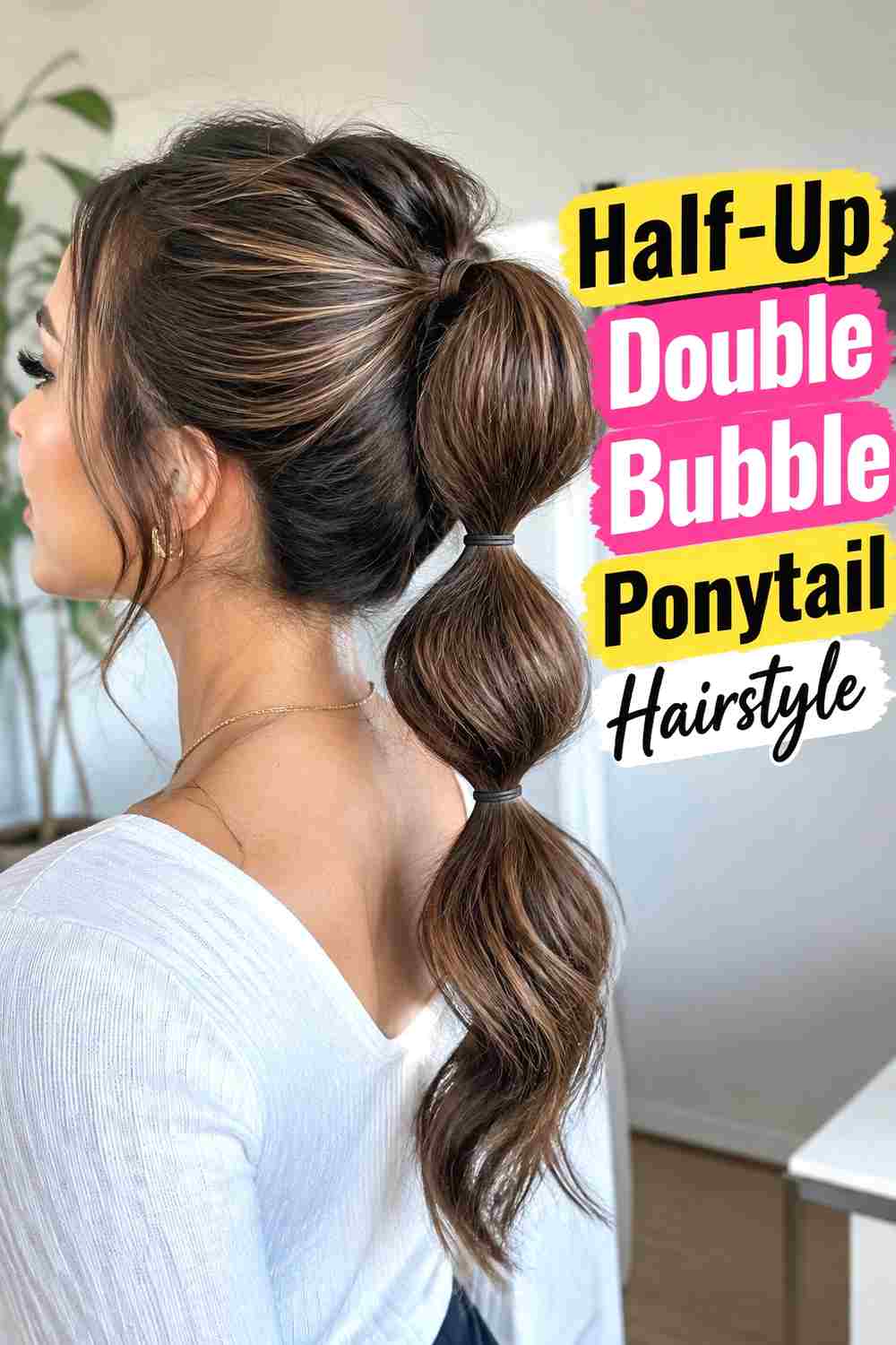 10. Half Up Double Bubble Ponytail Hairstyle
