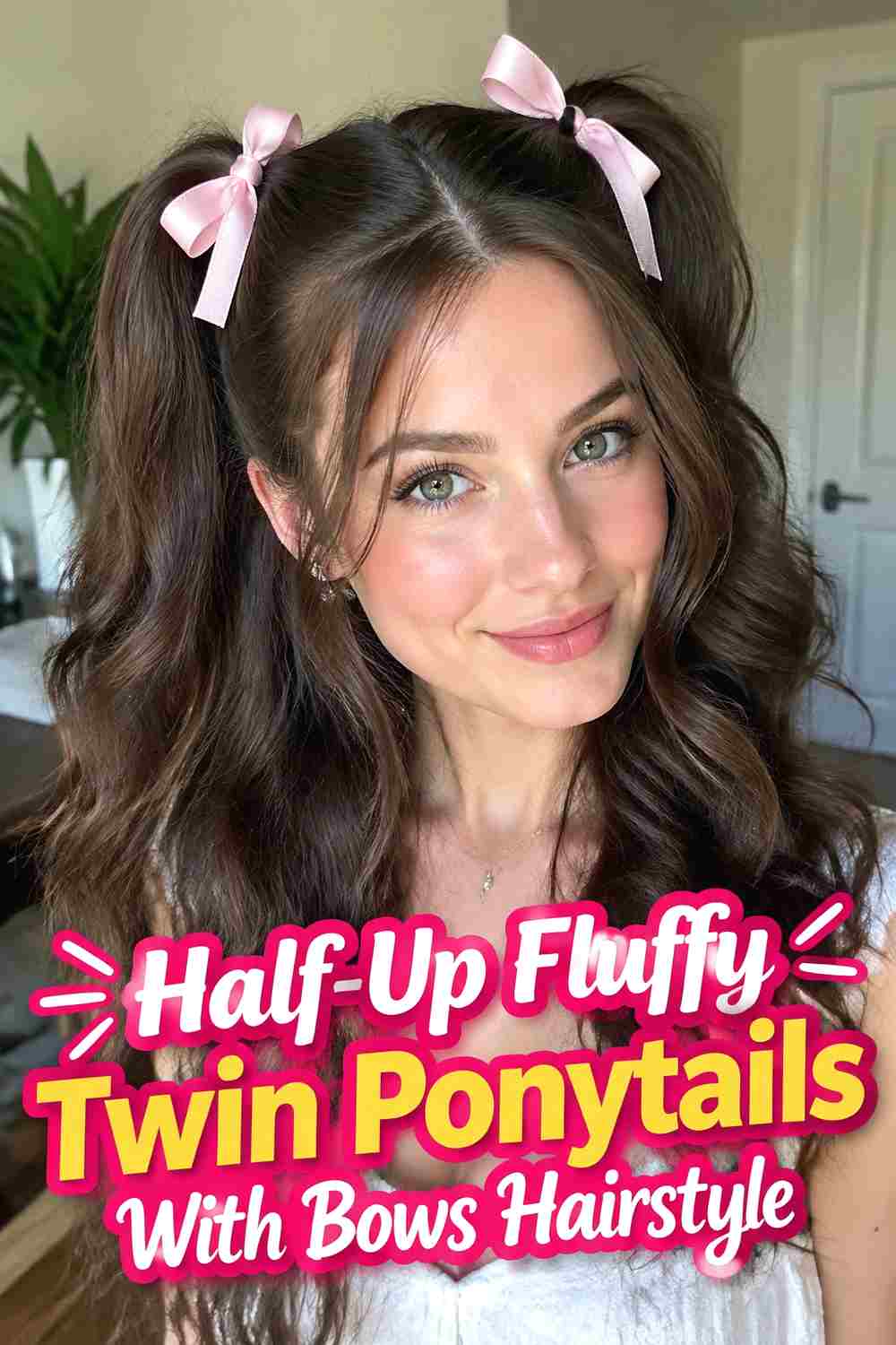 5. Half Up Fluffy Twin Ponytails With Bows Hairstyle