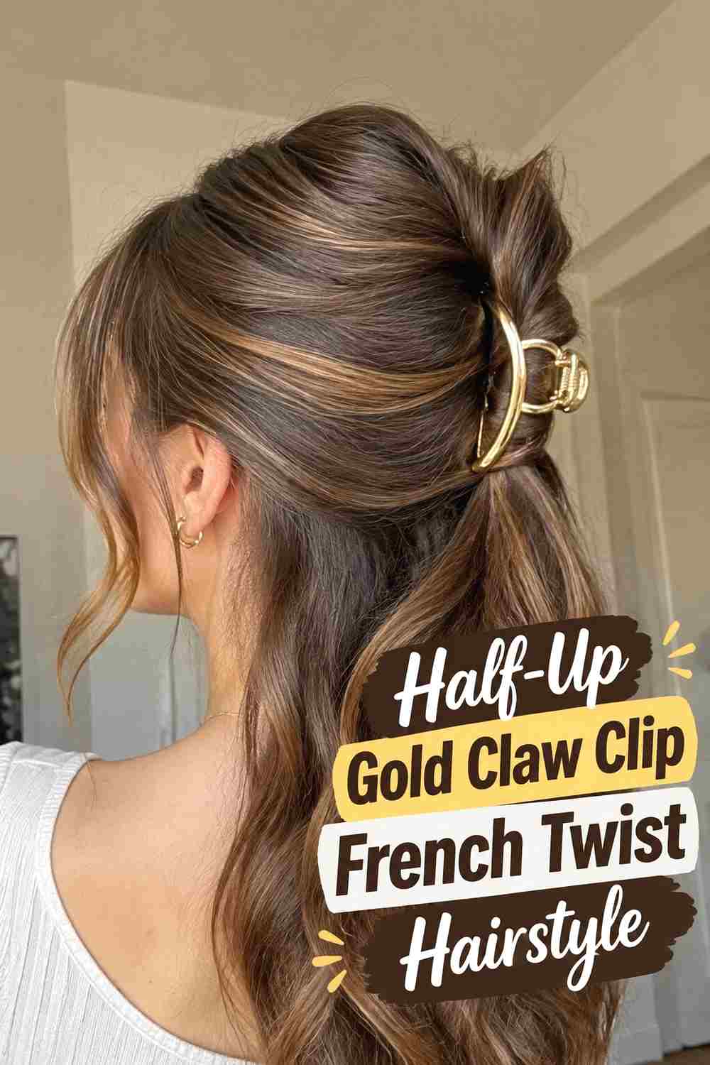 14. Half Up Gold Claw Clip French Twist Hairstyle