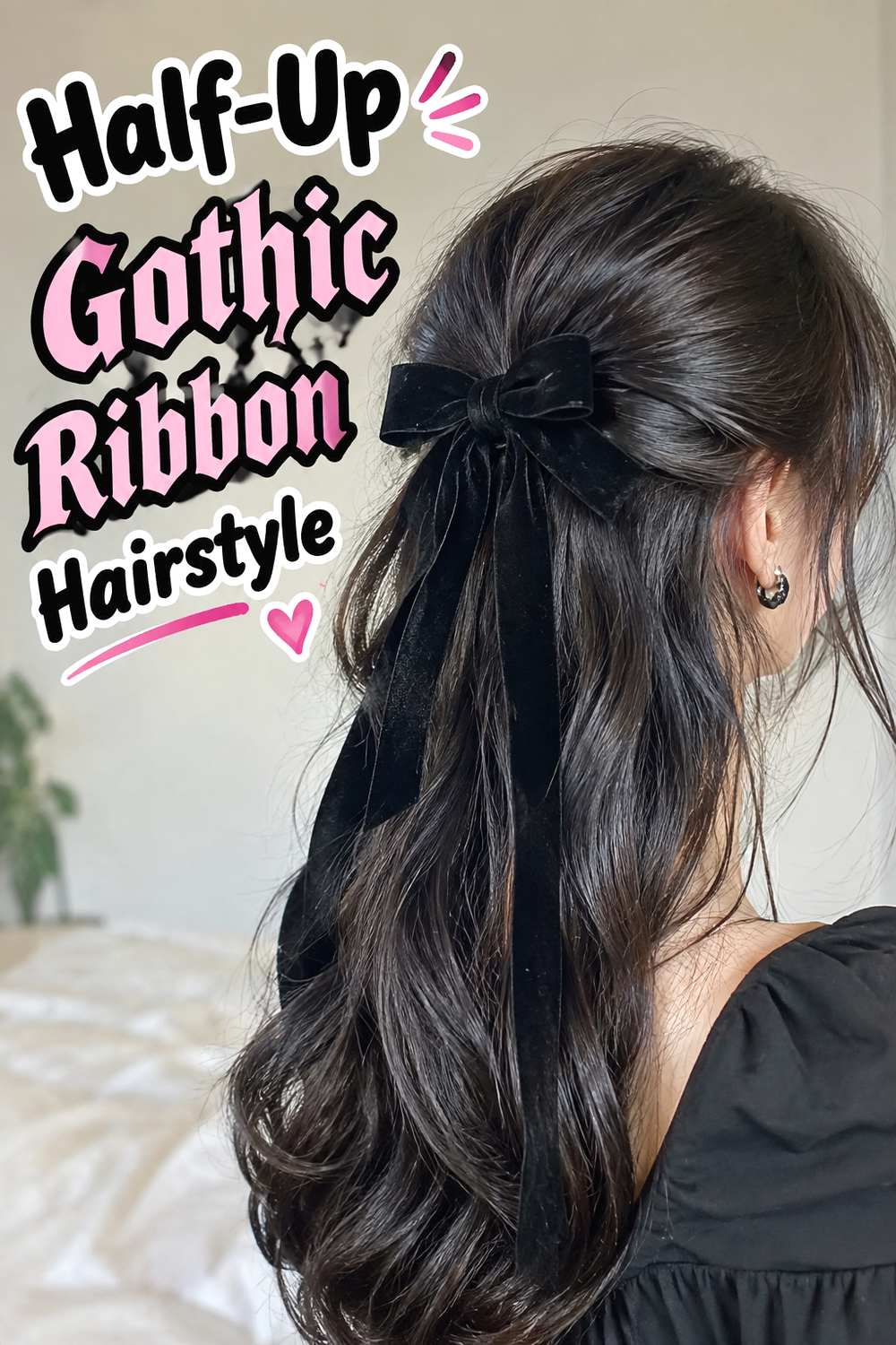 Half-Up Gothic Ribbon Hairstyle