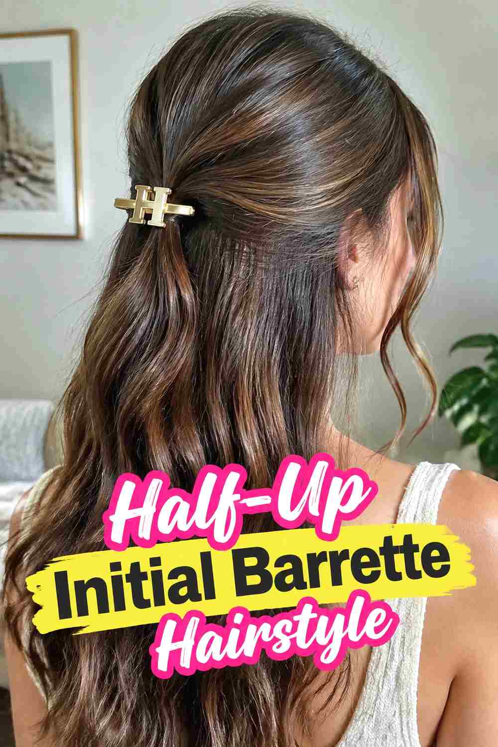 12. Half Up Initial Barrette Hairstyle