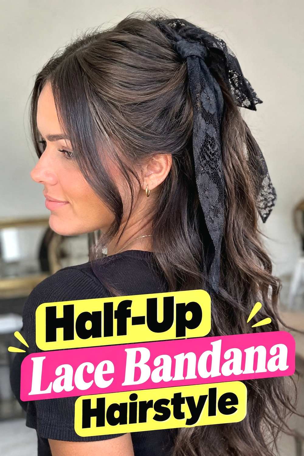 3. Half Up Lace Bandana Hairstyle