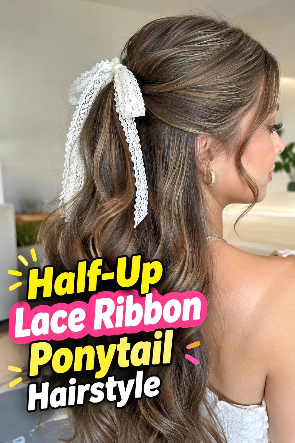 6. Half Up Lace Ribbon Ponytail Hairstyle