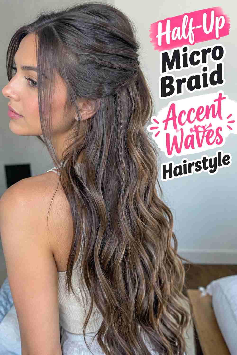 6. Half Up Micro Braid Accent Waves Hairstyle