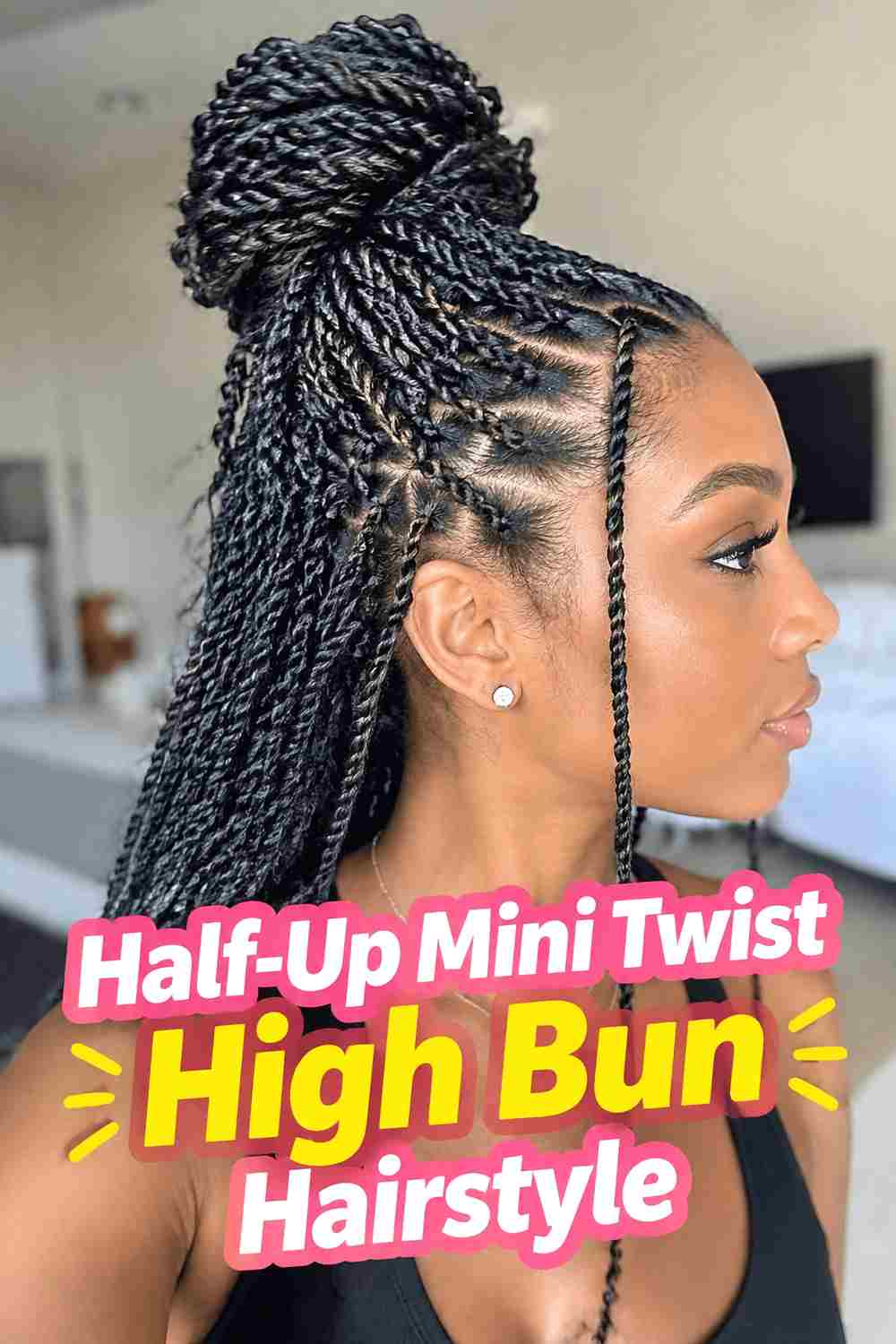 8. Half Up Mini Twist High Bun Hairstyle