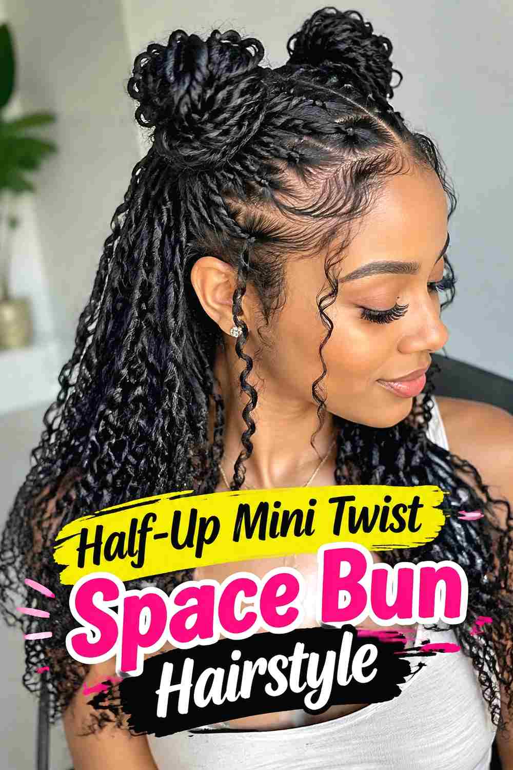 4. Half Up Mini Twist Space Bun Hairstyle