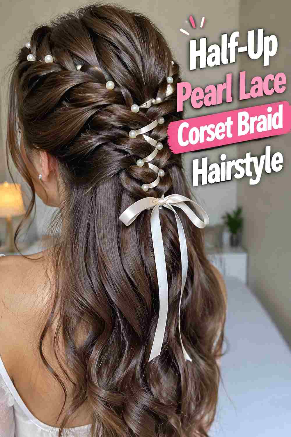3. Half Up Pearl Lace Corset Braid Hairstyle